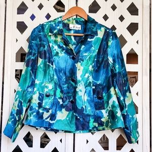 👕 Button Up Green and Blue Padded Shoulder Dress Coat